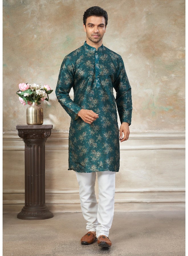 OUTLUK Teal Blue Silk Kurta for Men - Image 1
